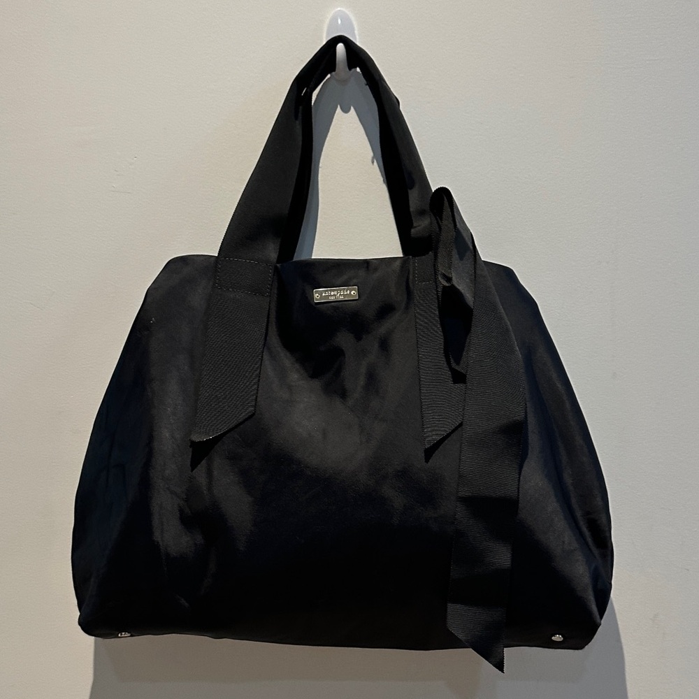 Kate Spade Seraphine X Large Black Tote Bag Polka Dot Int EUC Satin w/Ribbon